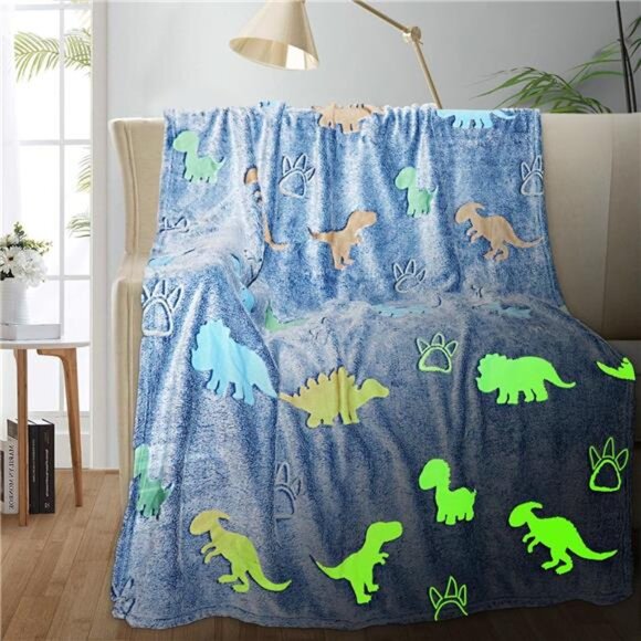 Dinosaur Blanket for Boys, Glow in The Dark Blanket for Kids, Toddler Blanket - Picture 1 of 7